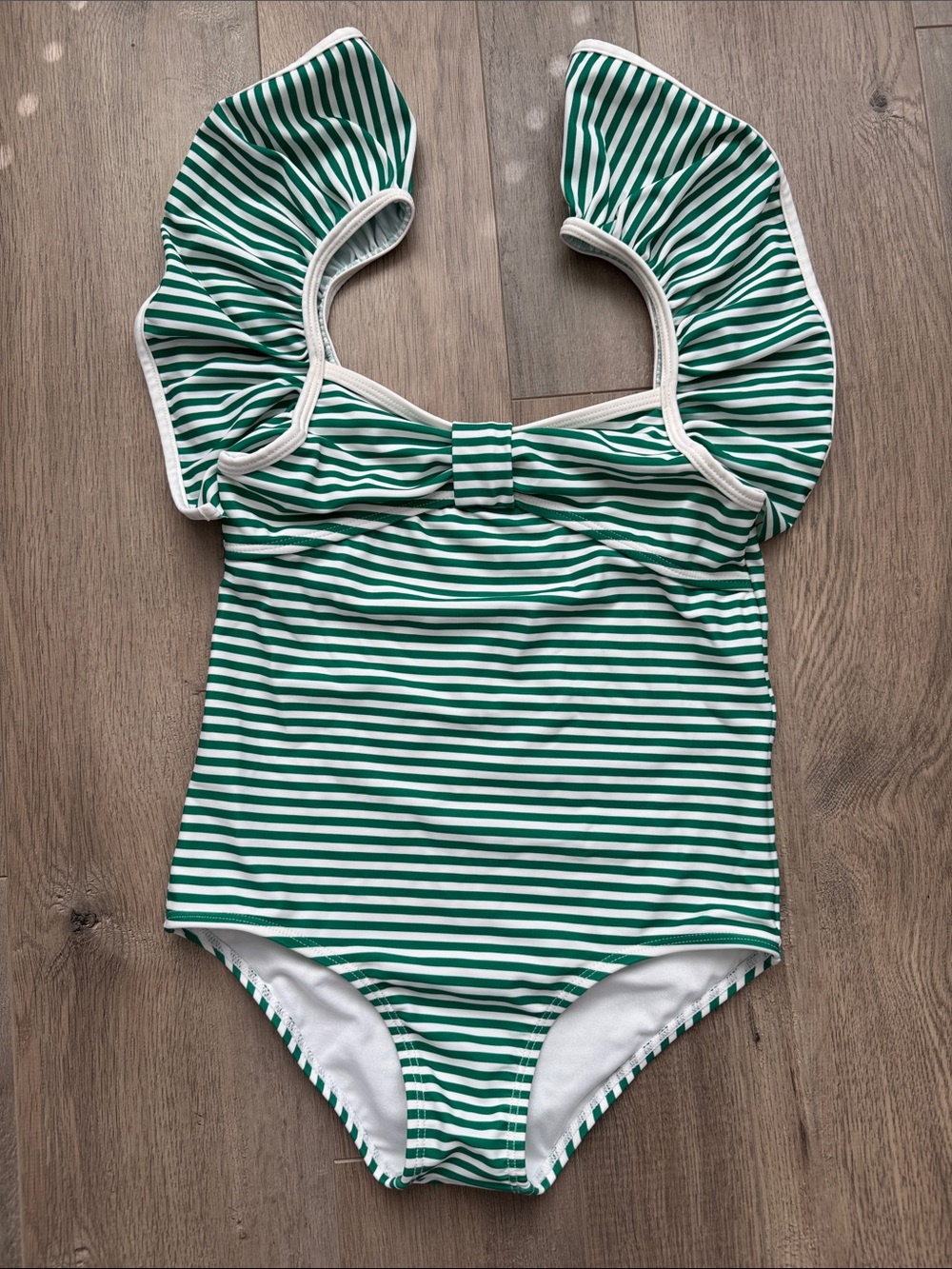 Janie and Jack Green and White Striped One-Piece with Bow Detail